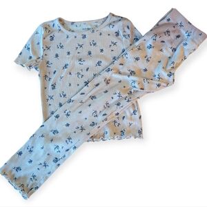 OLD NAVY Light Dusty Purple And Blnavy Floral Ribbed Pajama Set